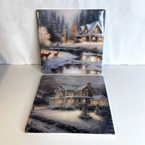Thomas Kincade Trivets Set of 2 Painter of Light Collection 1994-95 NEW Hallmark